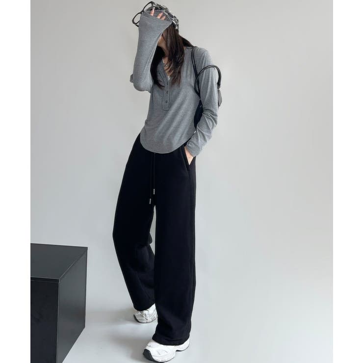 ブラック | 裏起毛ワイドレッグスウェットパンツ【AW】 | aimoha 