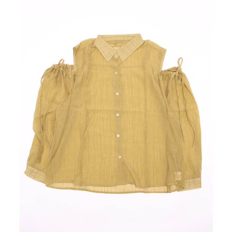 肩紐リボンゆったり前あきシアーシャツ 韓国ファッション ロンT | aimoha  | 詳細画像3 