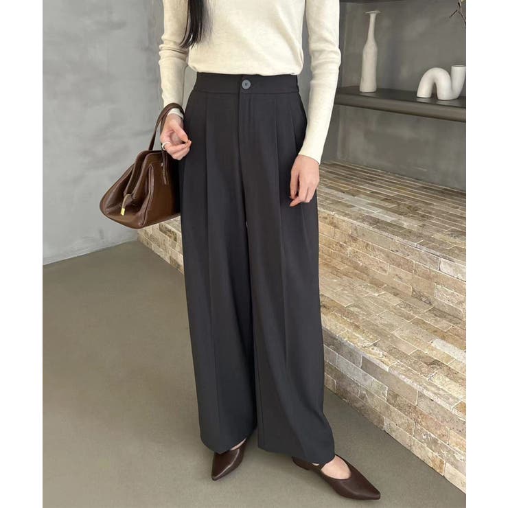 ダークグレー | ストレート タック ワイドパンツ | aimoha 