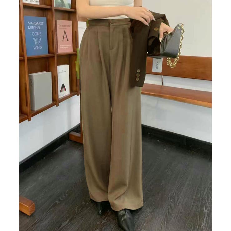 ダックベージュ | ストレート タック ワイドパンツ | aimoha 