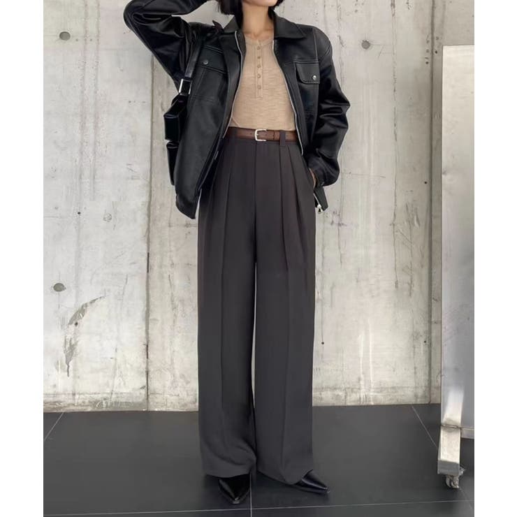 ストレート ダブルタック ワイドパンツ | aimoha  | 詳細画像2 