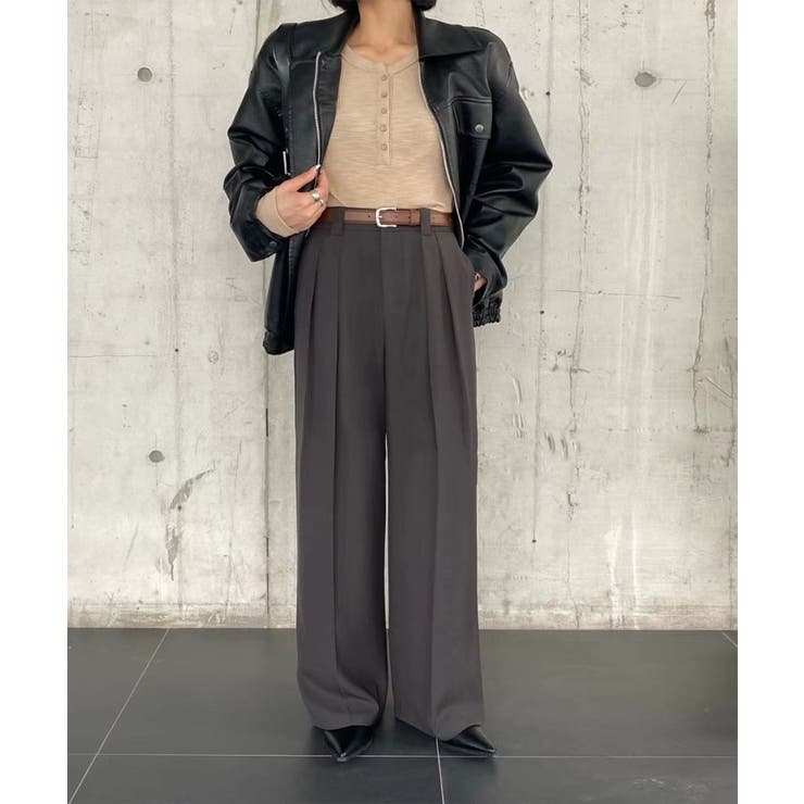 グレー | ストレート ダブルタック ワイドパンツ | aimoha 