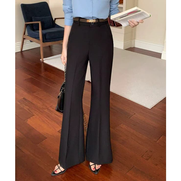 ブラック | センタープレス セミフレアスラックス | aimoha 