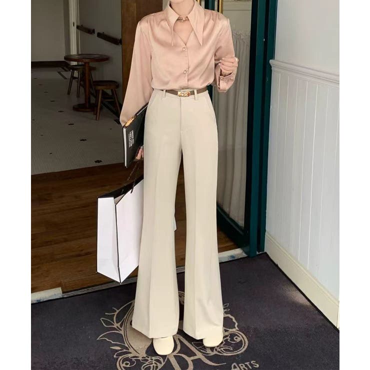 ライトベージュ | センタープレス セミフレアスラックス | aimoha 