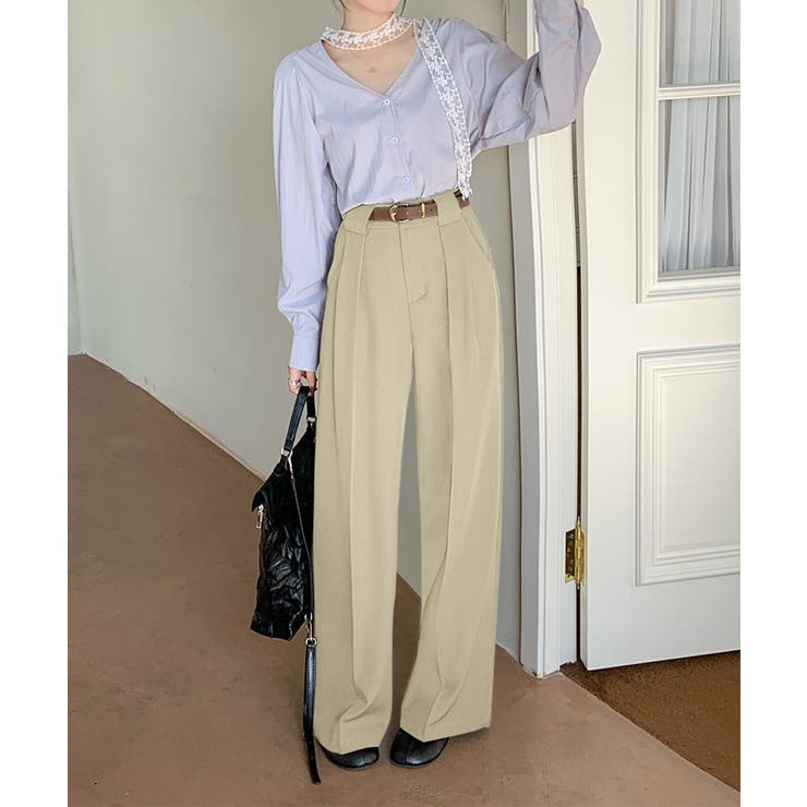 ベージュ | 【BANICO】ダブルタック ストレート スラックス | aimoha 