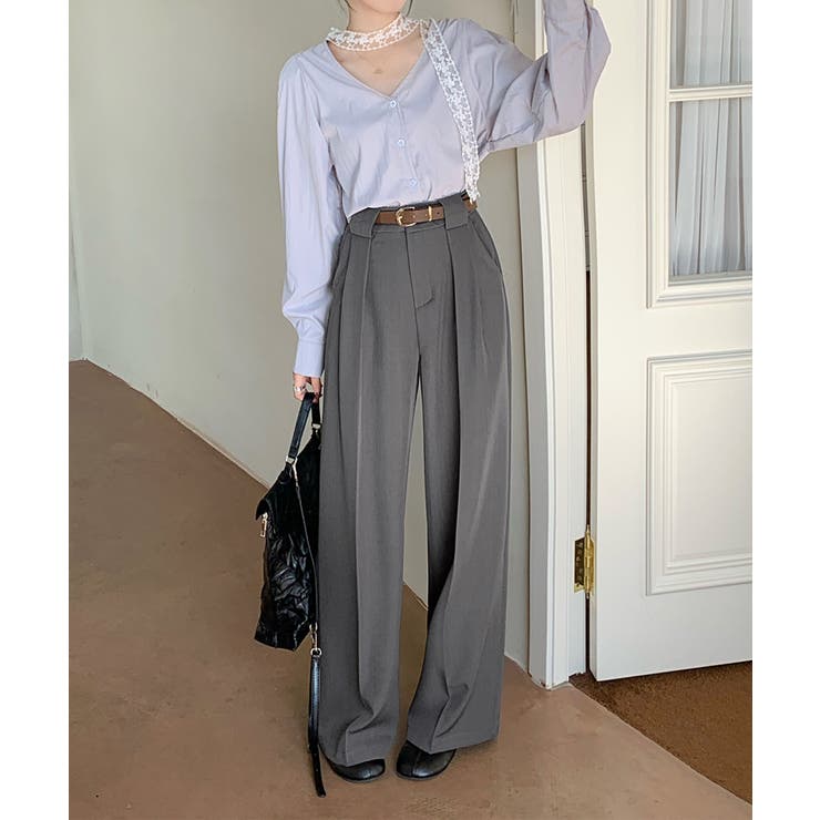 グレー | 【BANICO】ダブルタック ストレート スラックス | aimoha 