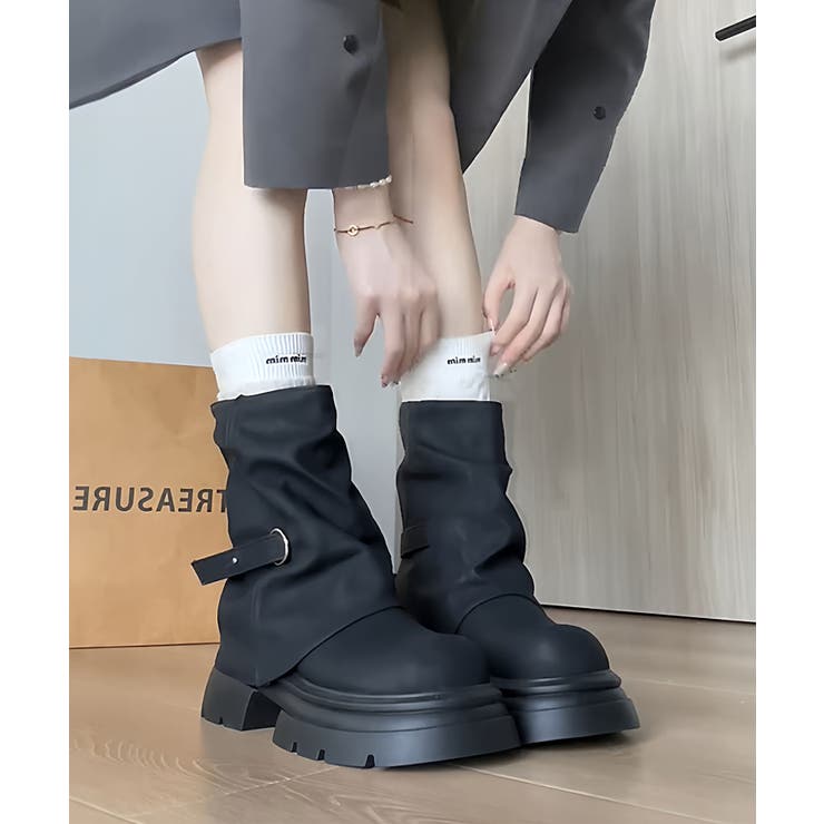 ブラック | ルーズフレアカバーフィットブーツ | aimoha 