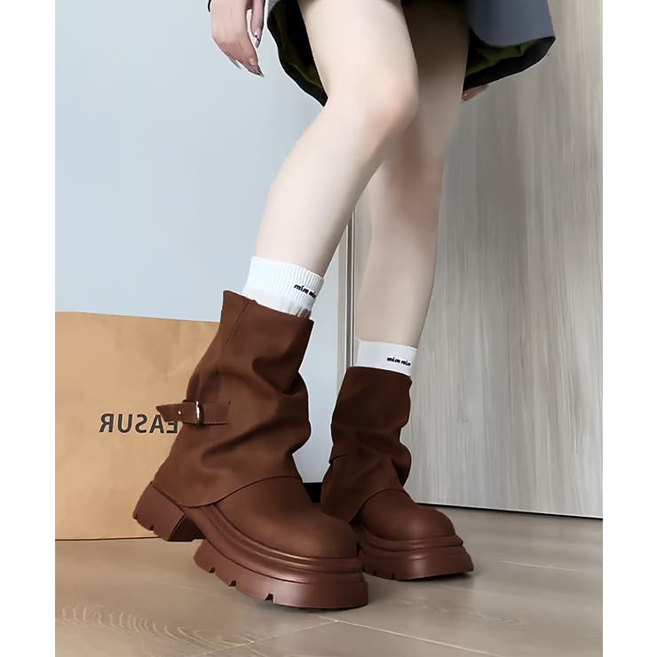 チョコ | ルーズフレアカバーフィットブーツ | aimoha 