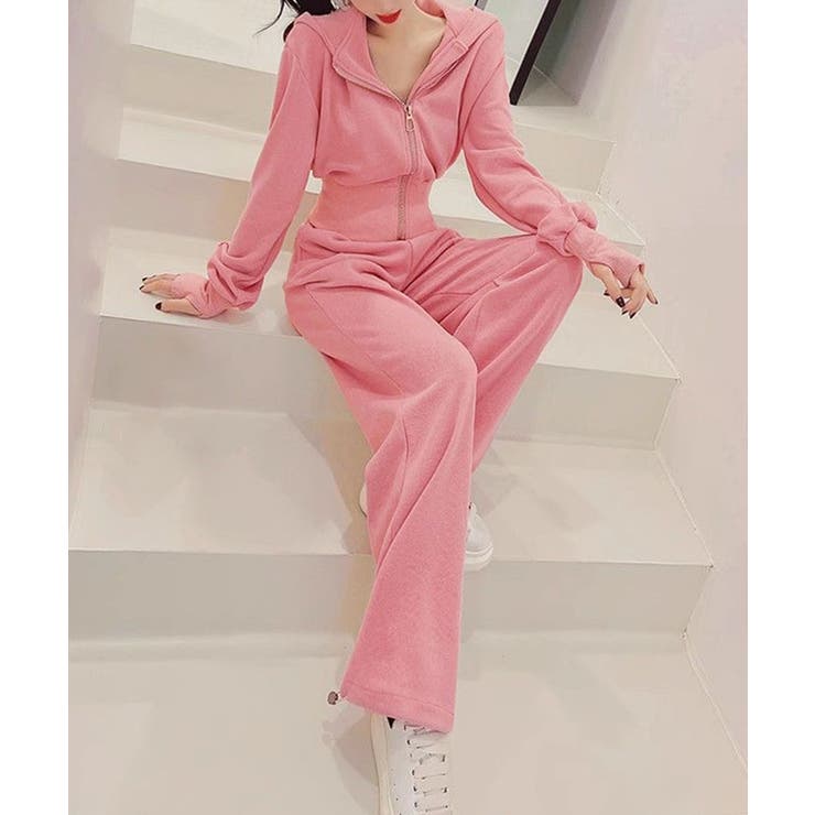 ピンク | ショート丈ジップパーカー&イージーパンツ セットアップ | aimoha 