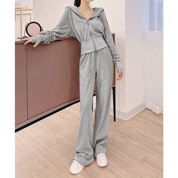 グレー | ショート丈ジップパーカー&イージーパンツ セットアップ | aimoha 