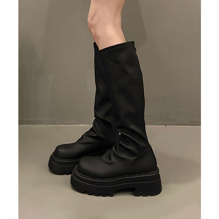 ブラック | 厚底ロングブーツ | aimoha 