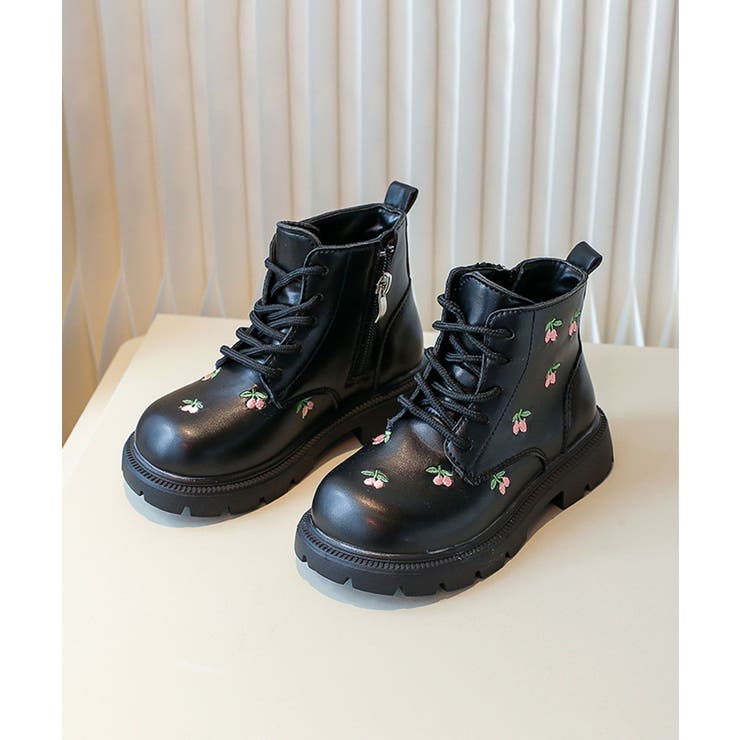 ブラック(花柄) | レースアップブーツ | aimoha 