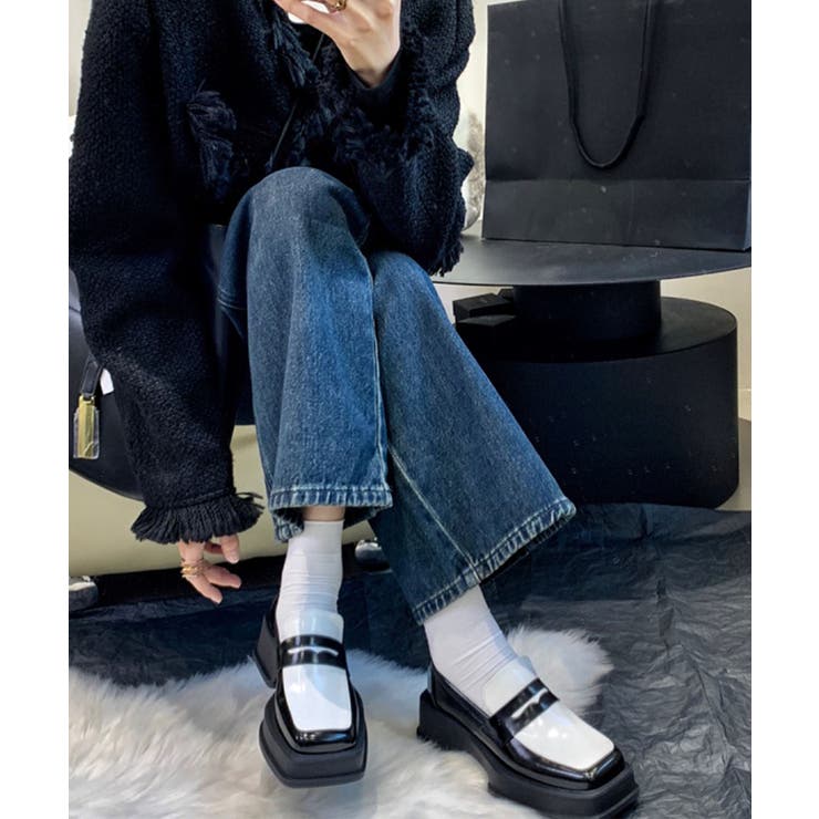 ホワイト | スクエアトゥ 厚底ローファー | aimoha 