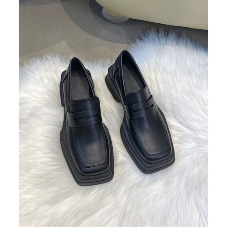 ブラック | スクエアトゥ 厚底ローファー | aimoha 