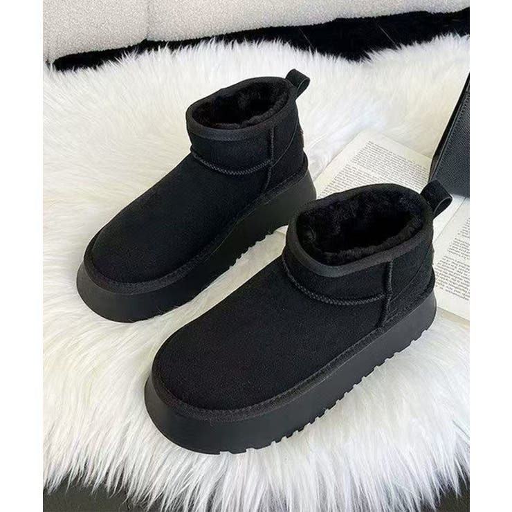 ブラック | ショート厚底ムートンブーツ | aimoha 