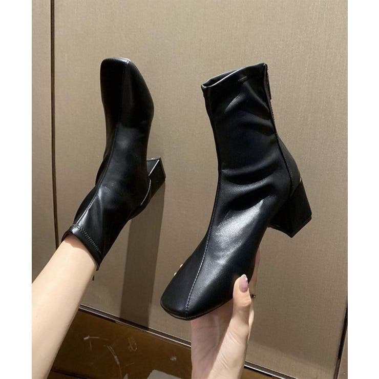 ブラック | スクエアトゥ ショートブーツ | aimoha 