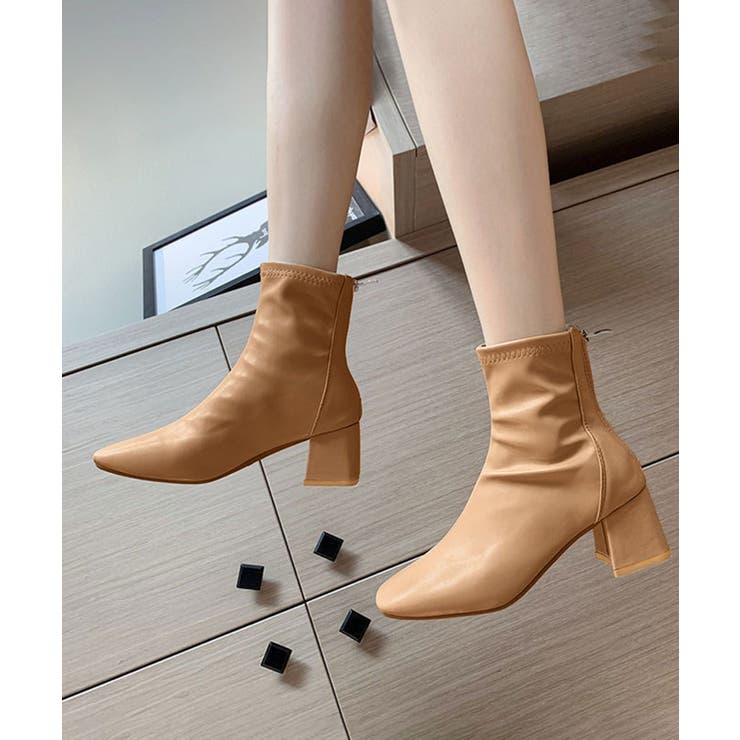 ベージュ | スクエアトゥ ショートブーツ | aimoha 
