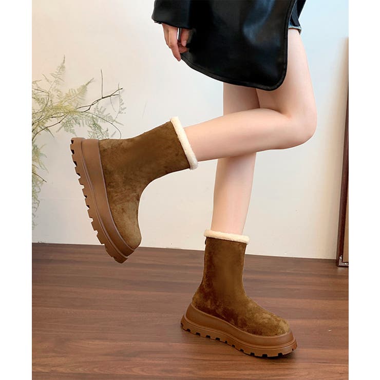 ブラウン | 厚底ショートムートンブーツ | aimoha 