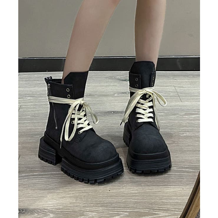 ブラック | 厚底シューレースブーツ | aimoha 