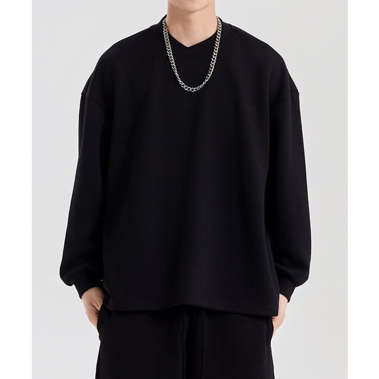 ブラック | ドロップショルダークルースウェット Drop shoulder | aimoha 