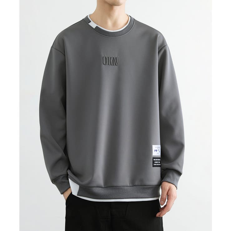 グレー | レイヤード風ボンディングクルースウェット Layered style | aimoha 