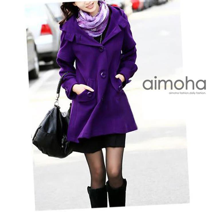 ANN DEMEULEMEESTER2008AWピーコートXS紫切替ボタン 袖や背中の切替えや背中ボタンが個性的なバック美人コート ピーコート