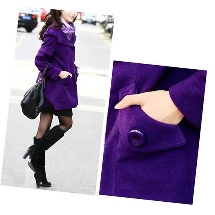 ANN DEMEULEMEESTER2008AWピーコートXS紫切替ボタン 袖や背中の切替えや背中ボタンが個性的なバック美人コート ピーコート