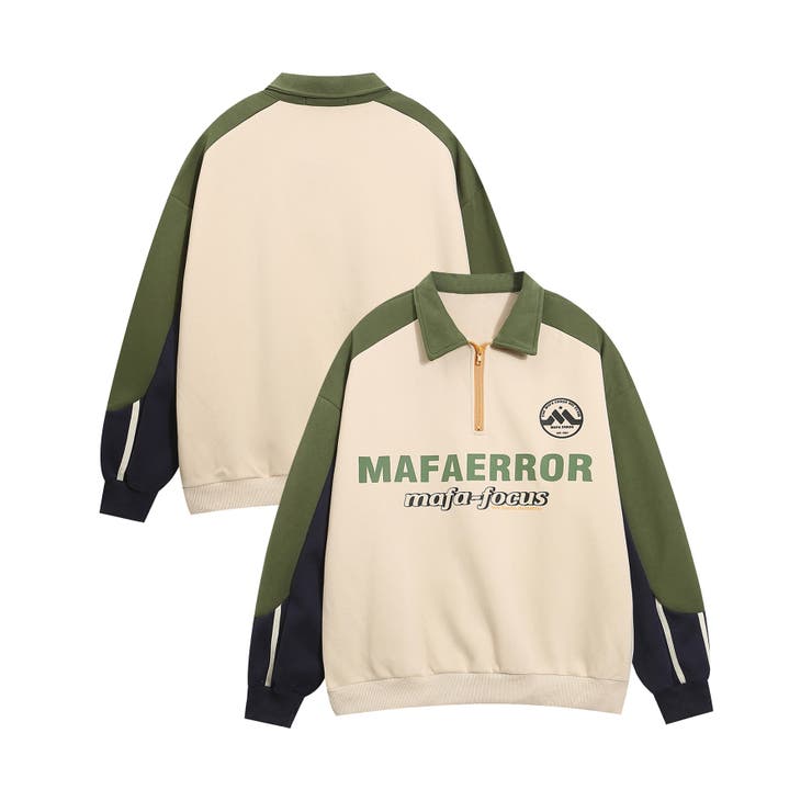 オフホワイト | HOOK  select  アメカジヴィンテージ風袖配色切り替えプリントポロ襟ス… | HOOK