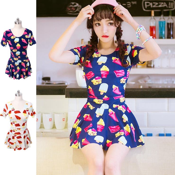 スウィーツ柄半袖ワンピース水着 水着 レディース 品番 Xt Aimoha アイモハ のレディースファッション通販 Shoplist ショップリスト