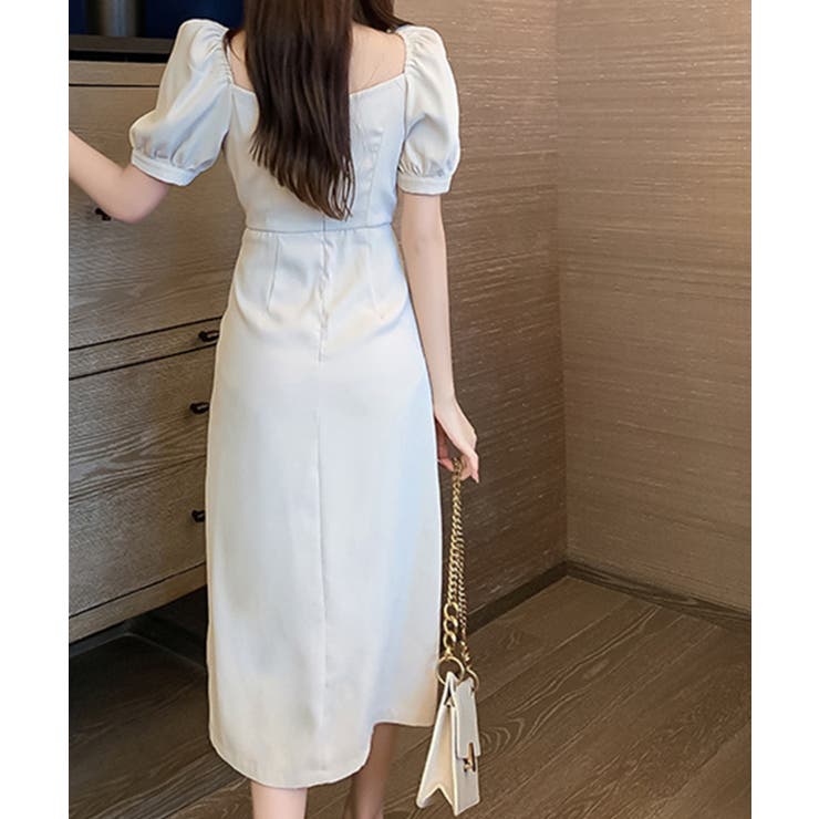 スクエアネック半袖パフスリーブひざ丈ワンピース 韓国ファッション ハイウエスト 品番 Xt Aimoha アイモハ のレディースファッション通販 Shoplist ショップリスト