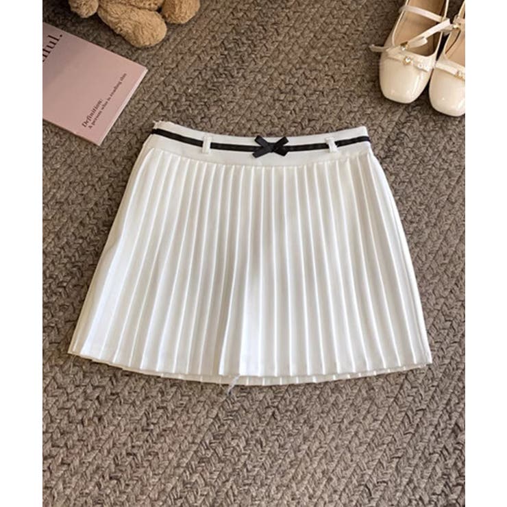 リボン付き丈自在のスカート♪普段着や女子会に最適 HOOK】for girls ベルトリボン付きプリーツスカート[品番