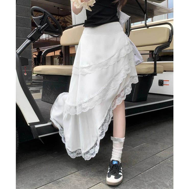 ホワイト | アシンメトリーティアードスカート | HOOK