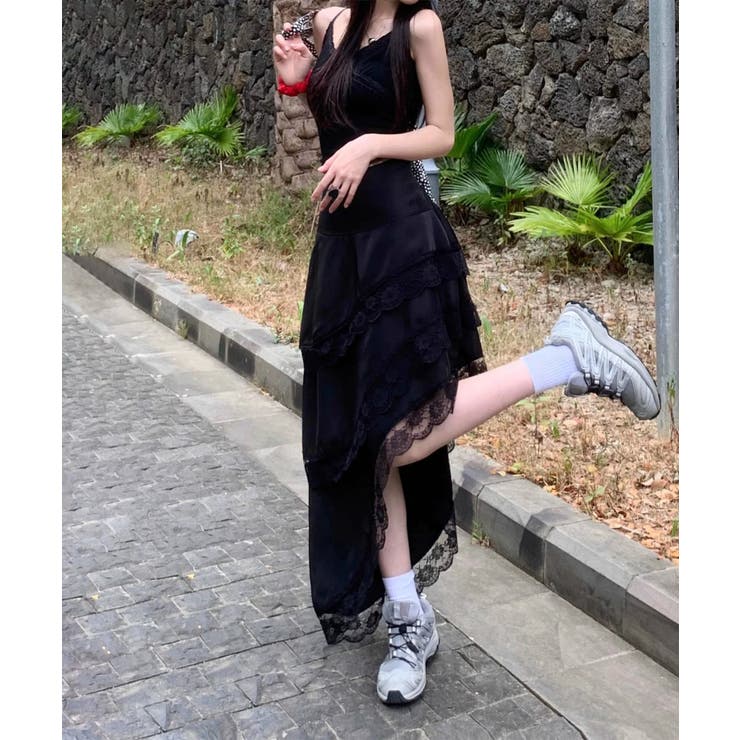 ブラック | アシンメトリーティアードスカート | HOOK