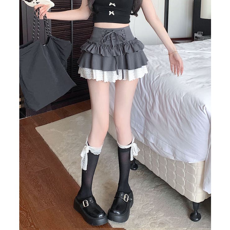 【HOOK】for girls レース切替フリルティアードミニスカート | HOOK | 詳細画像2 