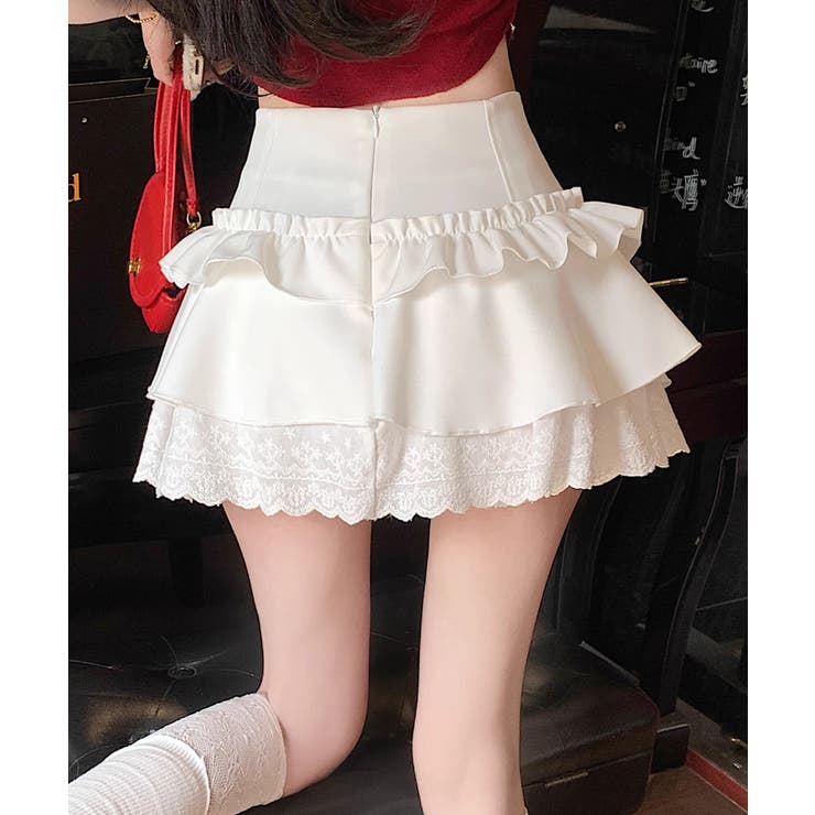 HOOK】for girls レース切替フリルティアードミニスカート[品番