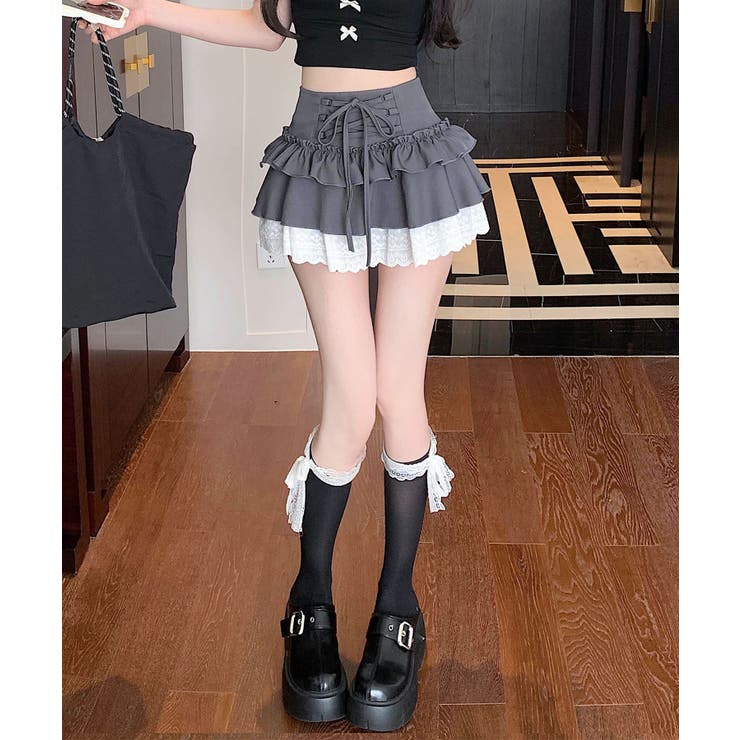 【HOOK】for girls レース切替フリルティアードミニスカート | HOOK | 詳細画像3 