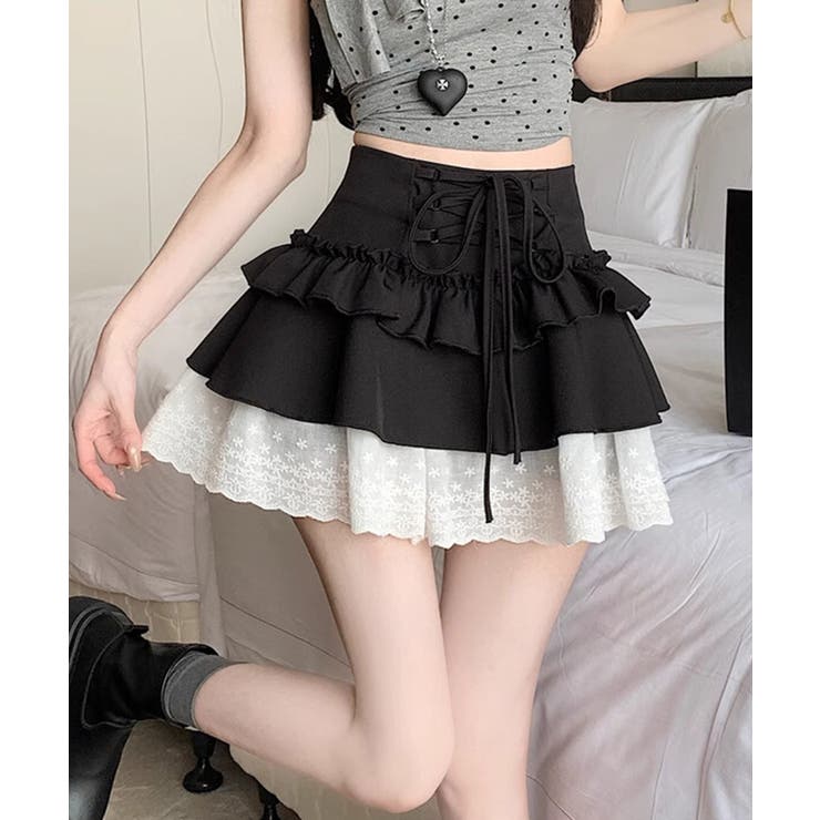 【HOOK】for girls レース切替フリルティアードミニスカート | HOOK | 詳細画像31 