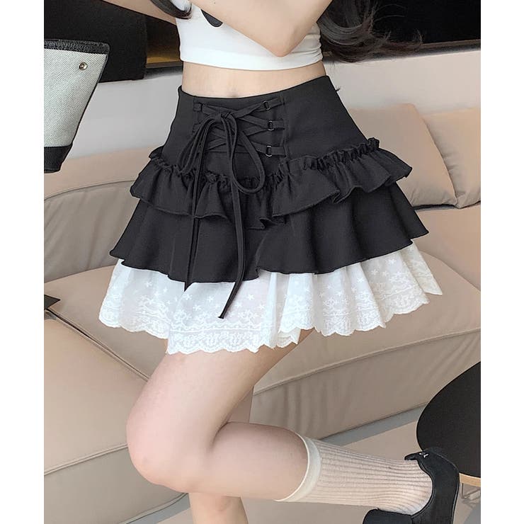 【HOOK】for girls レース切替フリルティアードミニスカート | HOOK | 詳細画像33 