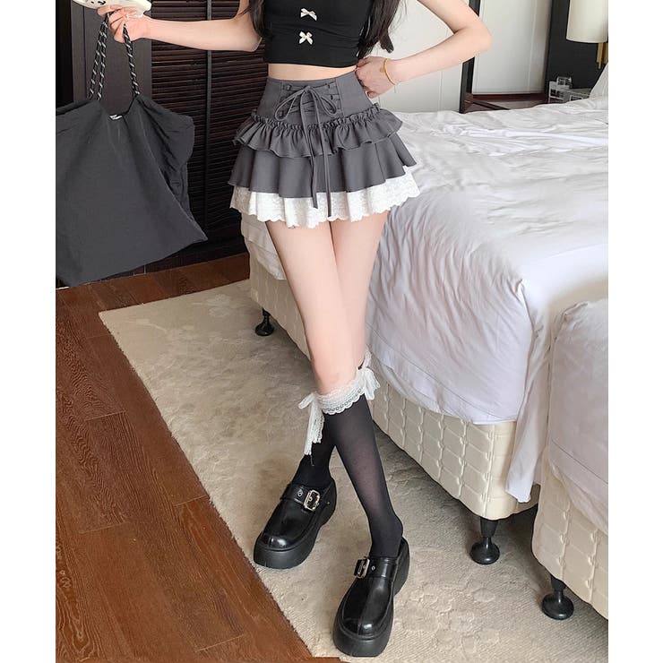 【HOOK】for girls レース切替フリルティアードミニスカート | HOOK | 詳細画像4 