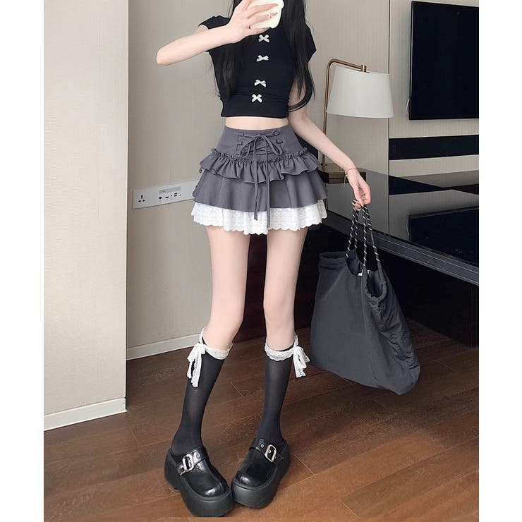 【HOOK】for girls レース切替フリルティアードミニスカート | HOOK | 詳細画像37 