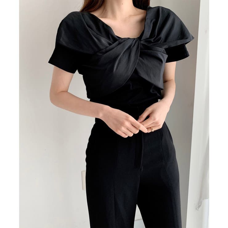 ブラック | 【Jasmine】2WAY肩見せクロスデザイン半袖Ｔシャツ Jasmine Gr… | aimoha 