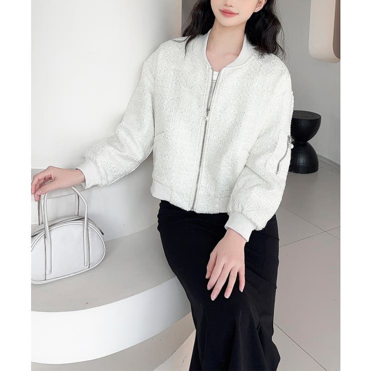 【Jasmine】ツイードショートジップブルゾン | aimoha  | 詳細画像7 