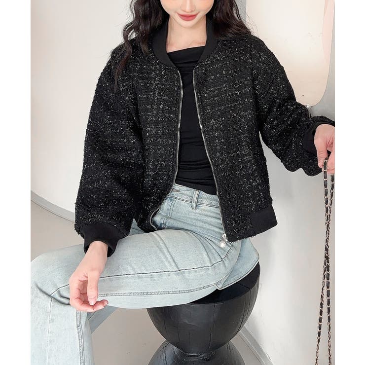 【Jasmine】ツイードショートジップブルゾン | aimoha  | 詳細画像2 