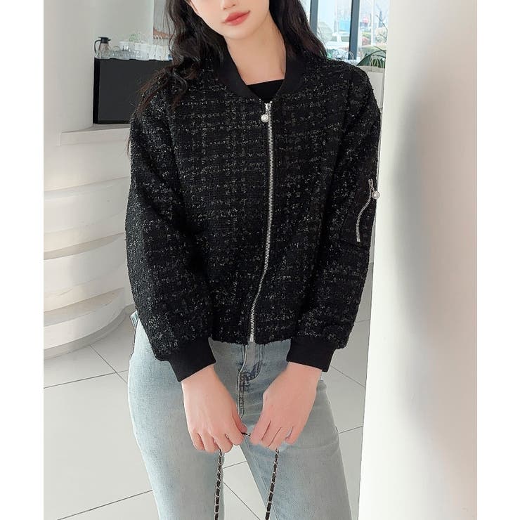 【Jasmine】ツイードショートジップブルゾン | aimoha  | 詳細画像4 