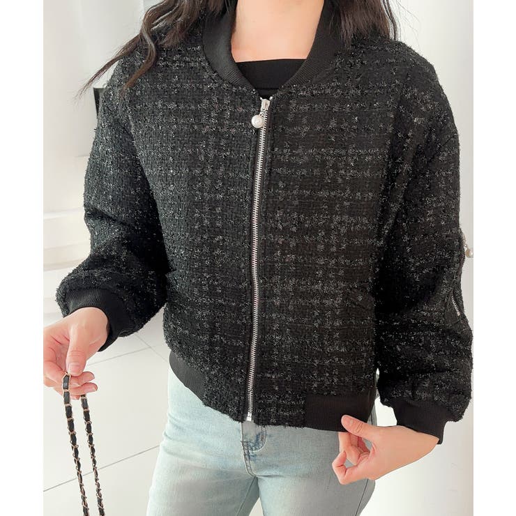 【Jasmine】ツイードショートジップブルゾン | aimoha  | 詳細画像3 