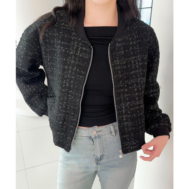 【Jasmine】ツイードショートジップブルゾン | aimoha  | 詳細画像5 