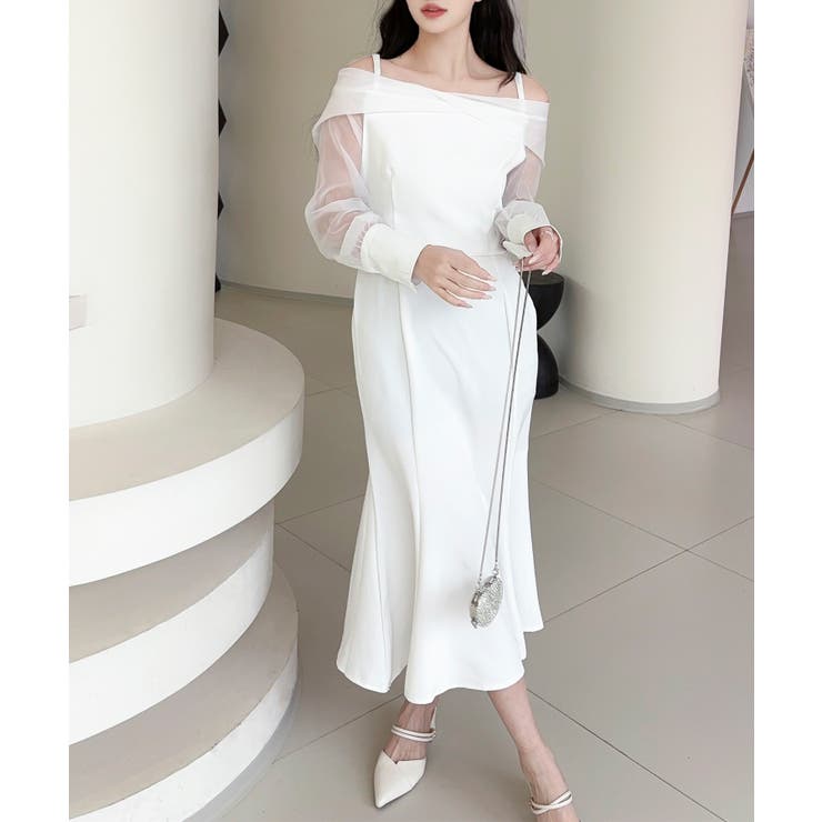 【Jasmine】オフショルチュールドッキングマーメイドワンピース | aimoha  | 詳細画像6 