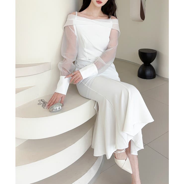 【Jasmine】オフショルチュールドッキングマーメイドワンピース | aimoha  | 詳細画像8 