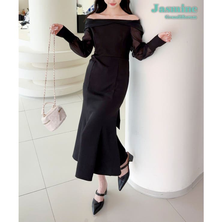 【Jasmine】オフショルチュールドッキングマーメイドワンピース | aimoha  | 詳細画像1 