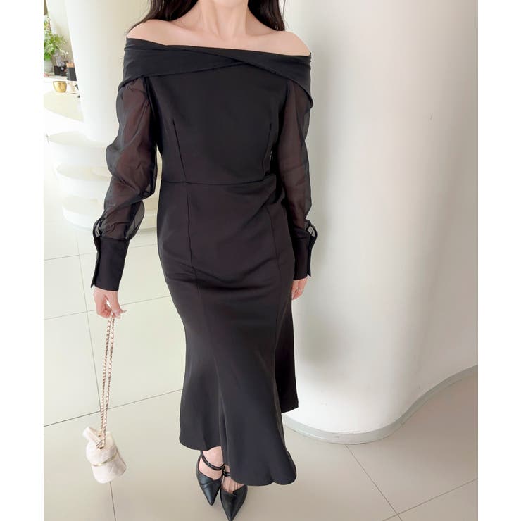 【Jasmine】オフショルチュールドッキングマーメイドワンピース | aimoha  | 詳細画像5 